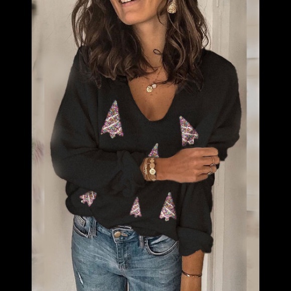 🎄XMAS Day V Neck Black Sweater XMAS Gift 🎁 - Picture 1 of 4
